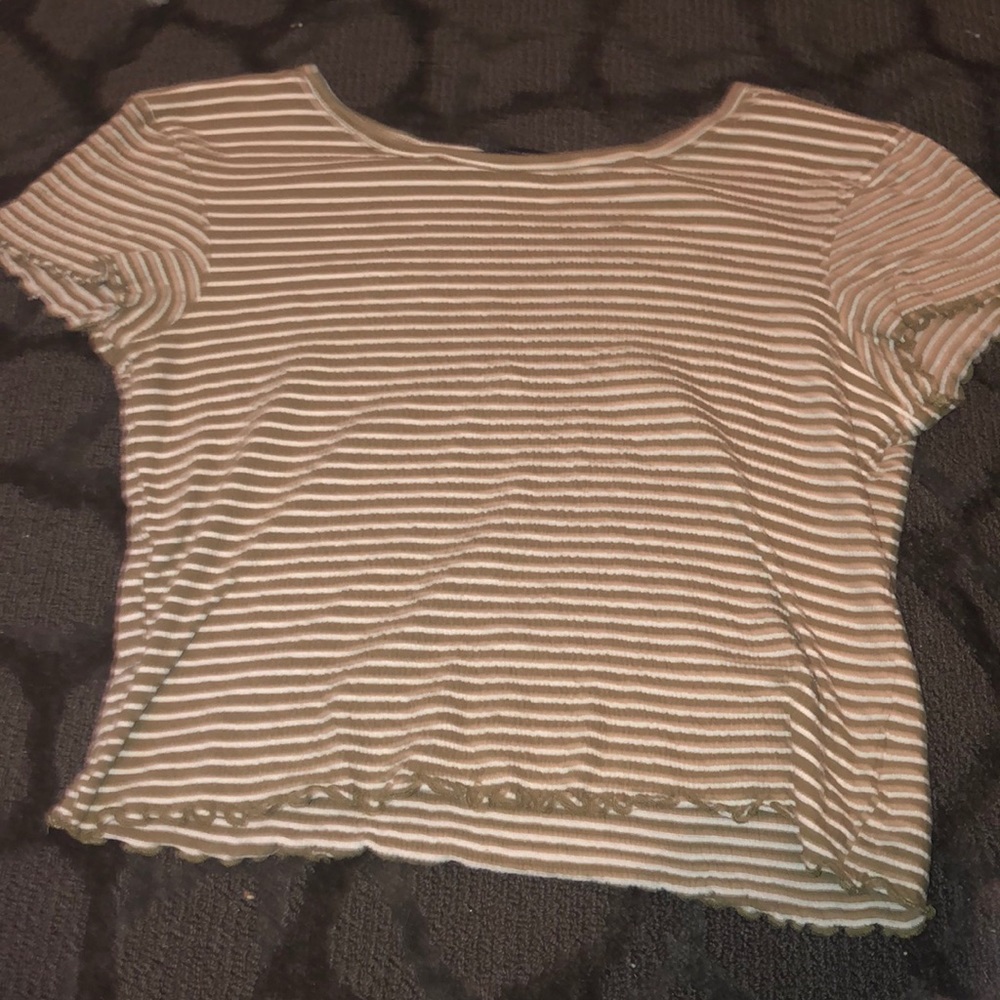 Green and white stripe American eagle shirt